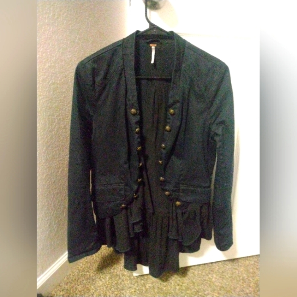 Free people ruffle romance jacket in black